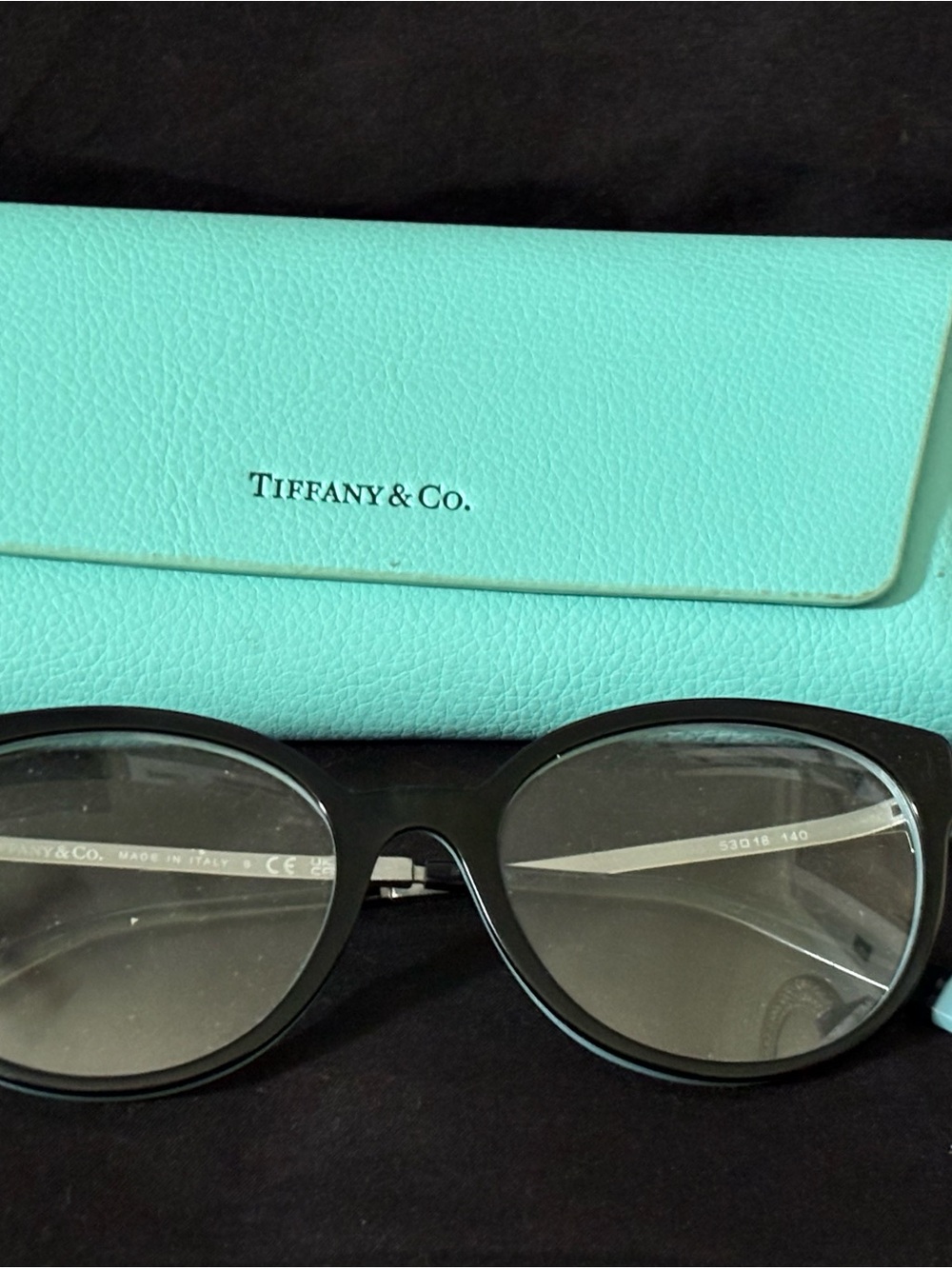 Tiffany & Co. Black Oval Reading Glasses with Tiffany Blue Case